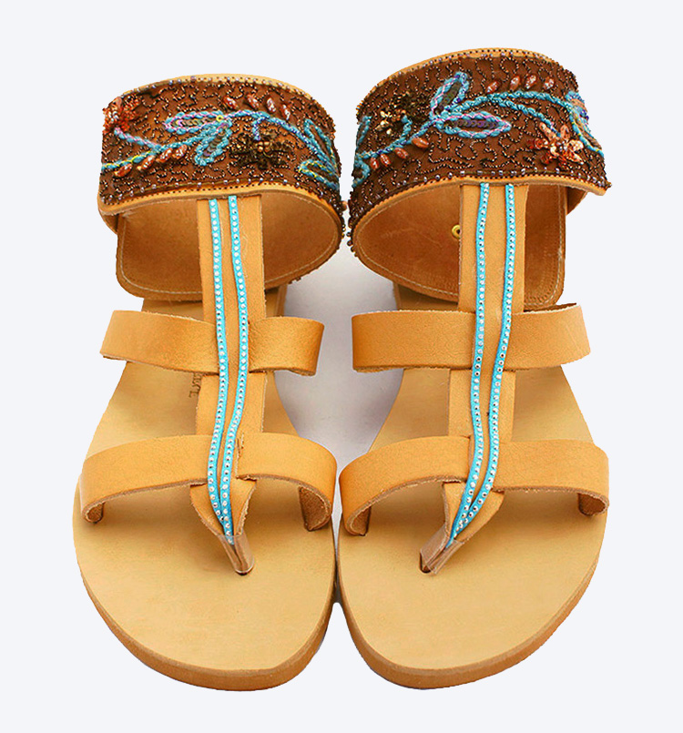 boho sandals Sandals boho style leather sandals gladiator sandals ON ORDER lace up sandals pom poms sandals Model SANTORINI