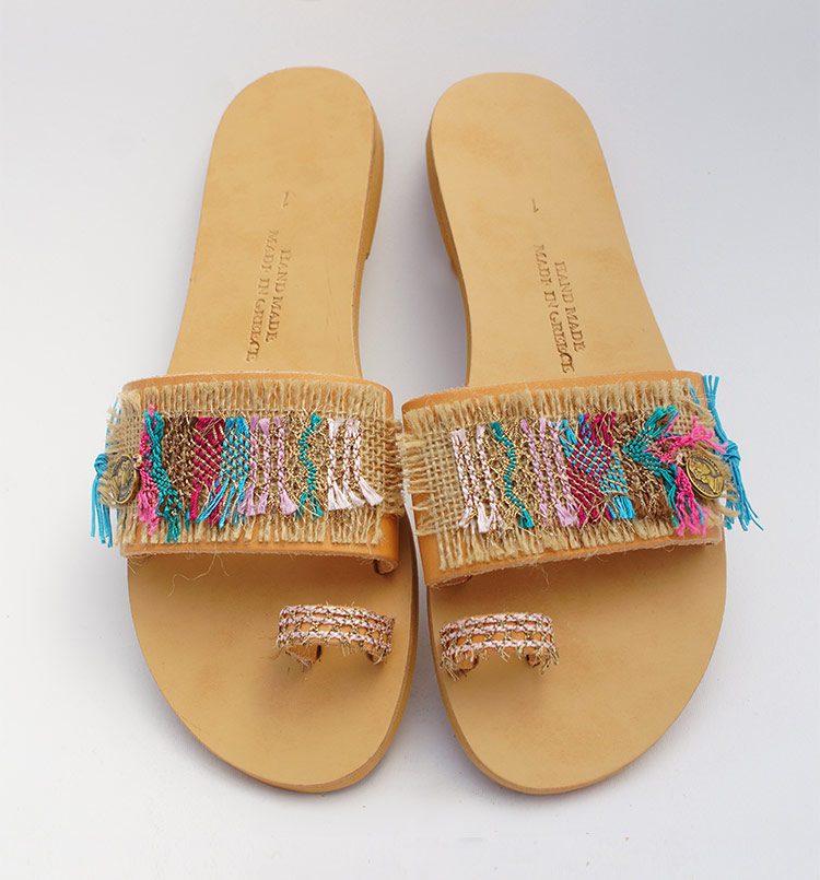 Colorful sandals, womens sandals, handmade leather sandals, toe-ring summer sandals, flat beaded sandals, ancient greek sandals, slip on sandals Matala, sandals collection Crete
