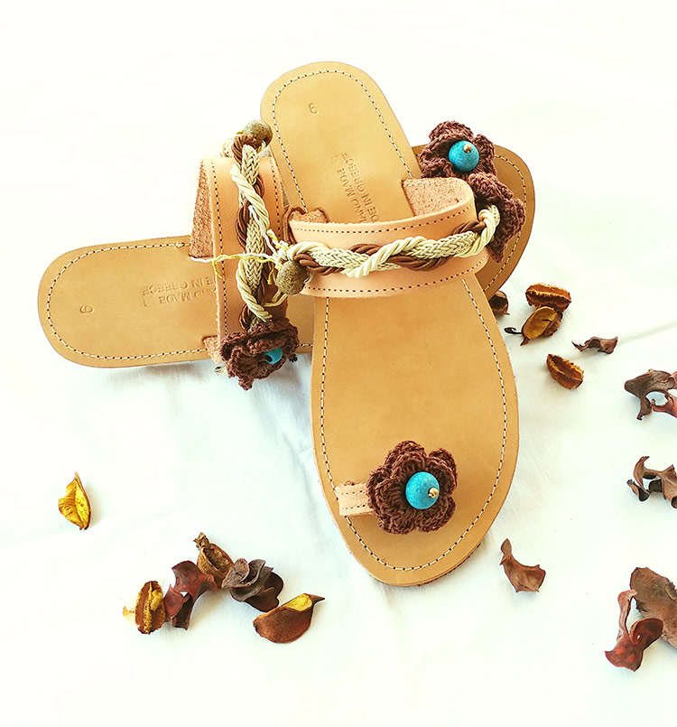 Toe ring sandals,  Beaded sandals, decorated  with knitted flowers “Ariadne”