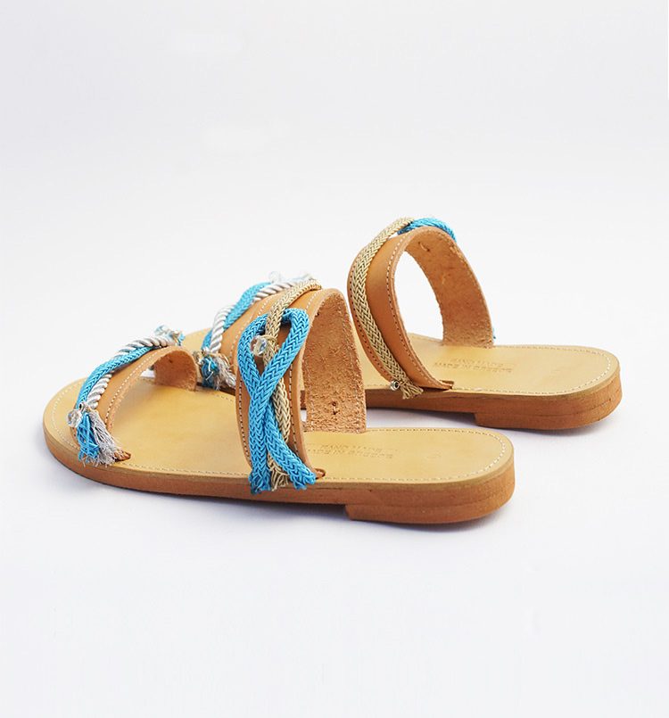 Handmade sandals, womens sandals, greek leather sandals, beaded sandals, flat sandals for ladies, blue summer sandals kamari Santorini