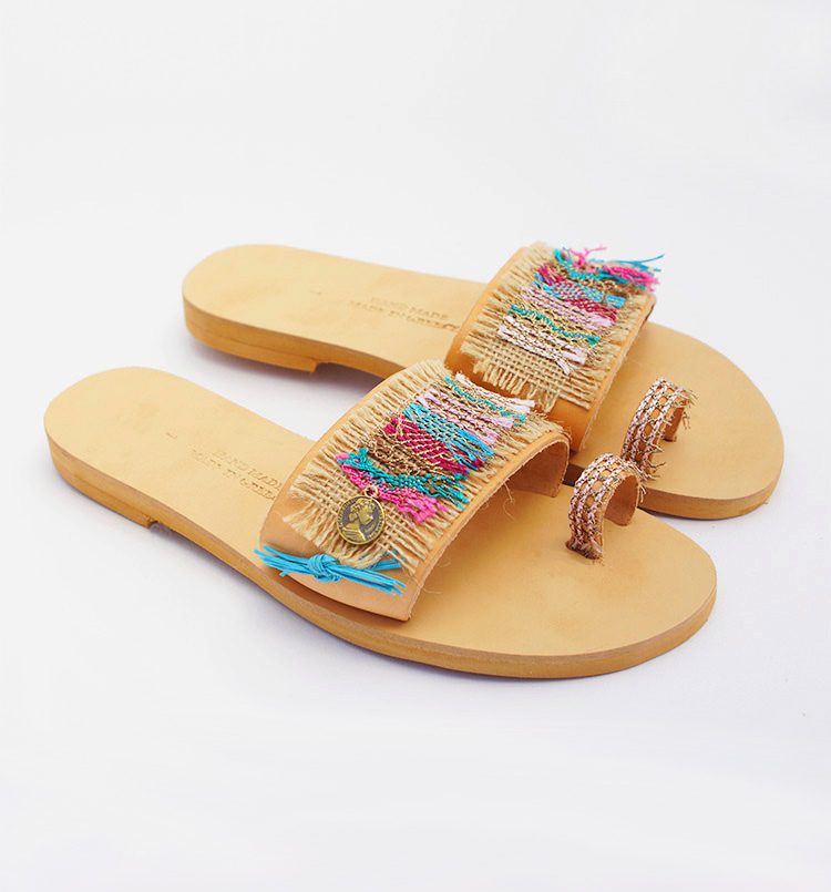 Toe ring sandals, Greek boho sandals, slides-sandals, colorful ssummer sandals, flat sandals for women, beaded-sandals, sandals Matala Crete