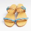 Womens leather sandals, flat sandals, beaded sandals, Greek handmade sandals, slide-sandals, ladies sandals with cords-bead, blue& silver sandlas kamari Santorini
