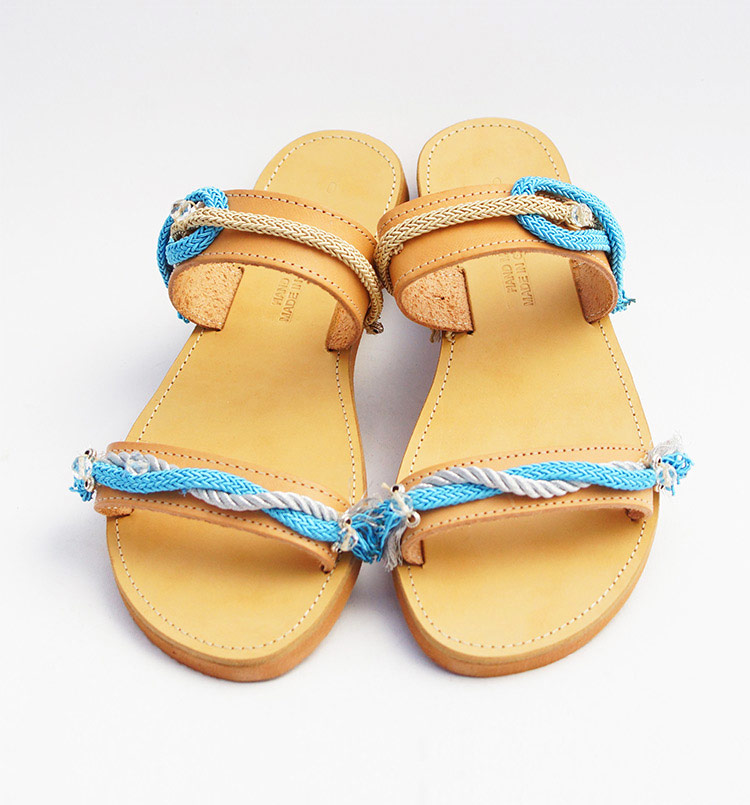 Flat Leather Sandals, Beaded sandals, Women’s slides sandals “Kamari”